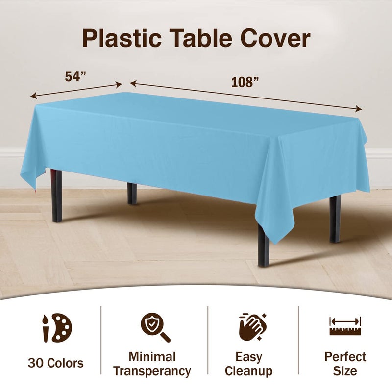 Party Solids 6-Pack Premium Plastic Tablecloth 54in. x 108in. Rectangle Plastic Table Cover - Sky Blue - Image 3